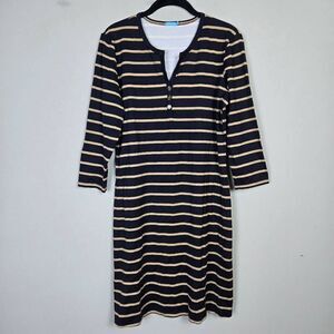 J Mclaughlin Womens Catalina Cloth Henley Dress Size Large Black Striped Coastal